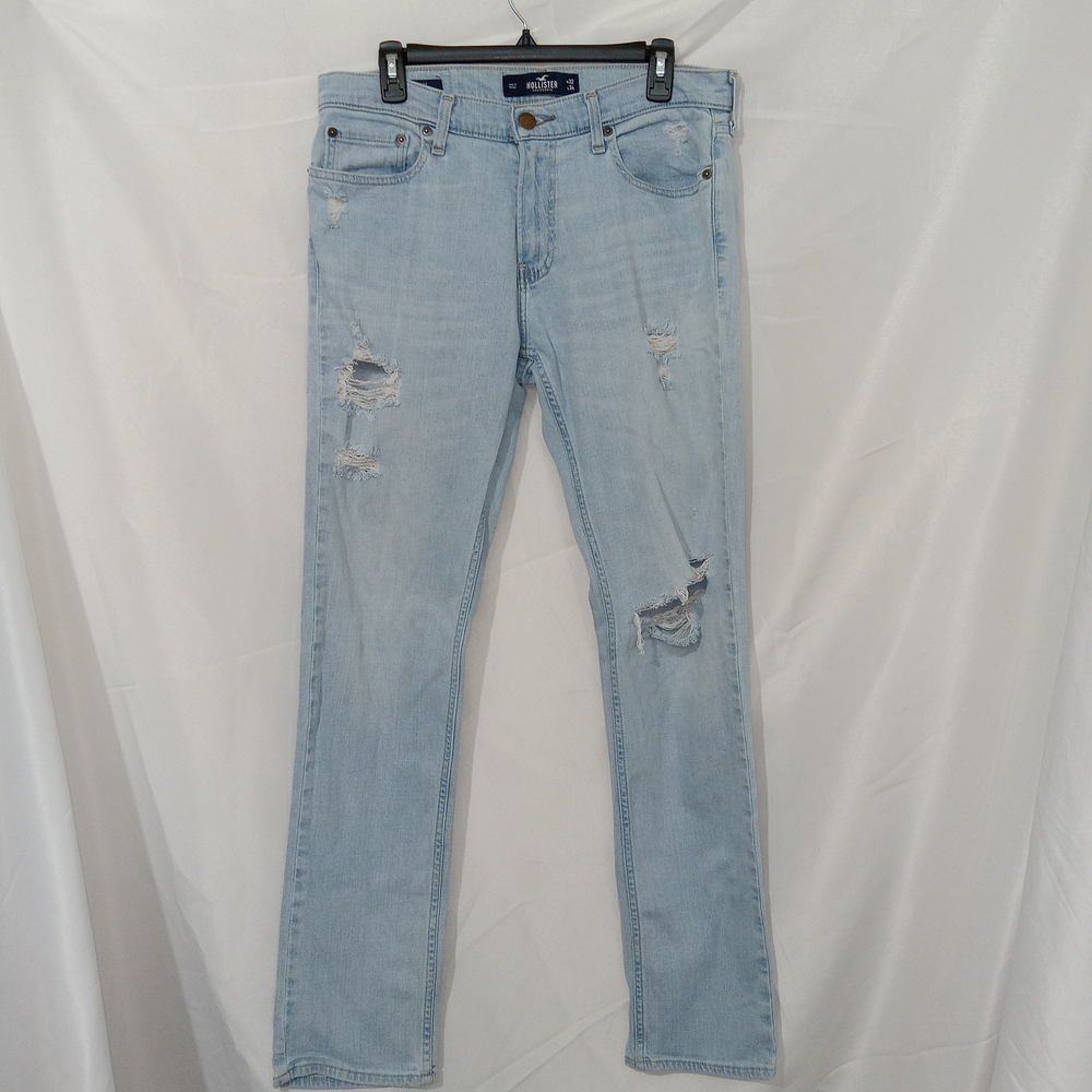 Hollister Jeans Mens 32x34 Slim Straight Epic Flex Distressed Light Wash Punk